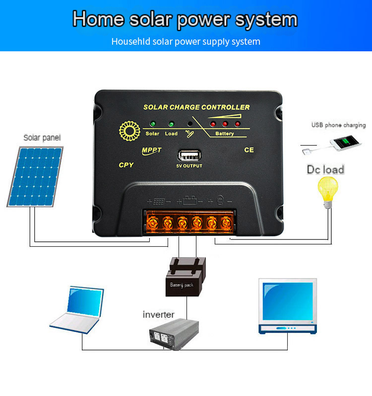 Photovoltaic power generation mppt solar controller 20A12v/24v automatic identification solar panel charge controller